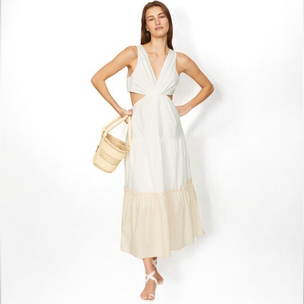 🌻Endless Rose White poplin Twist Front Maxi Sleeveless Dress w/cutouts Size L